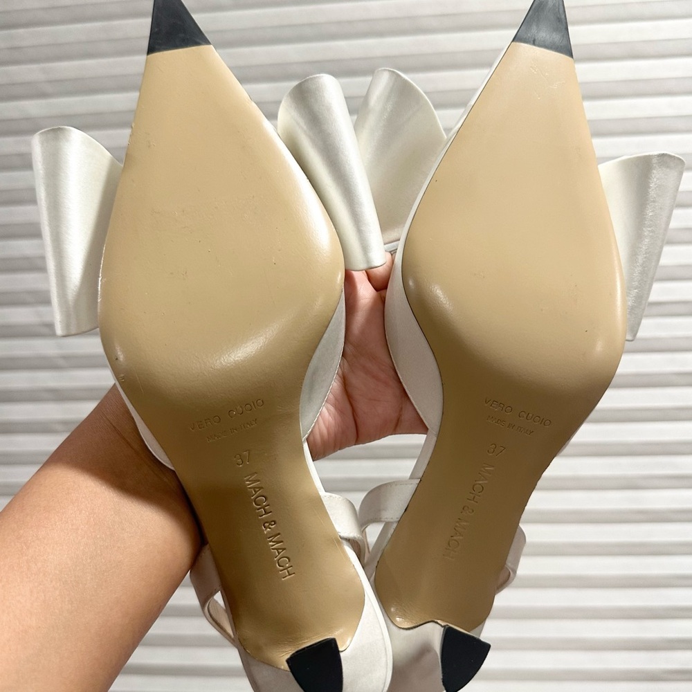 🌺MACH & MACH🌺 Le Cadeau 65 Satin Slingback Pumps White Blue Size: 37 - Picture 16 of 16
